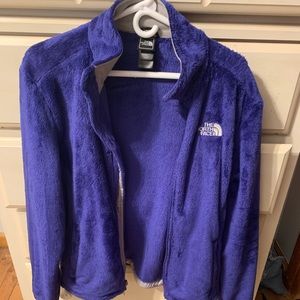 Purple fuzzy north face jacket